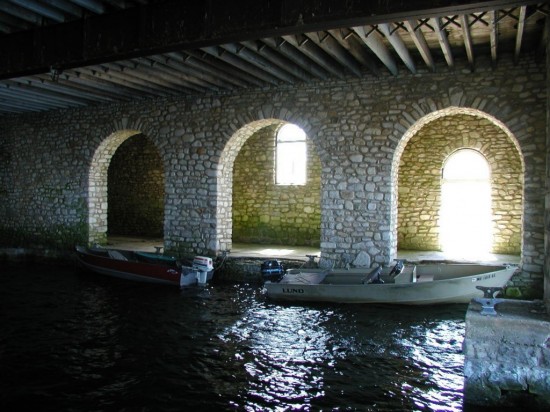 Boat house, underneath great hall, Rock Island, WI
